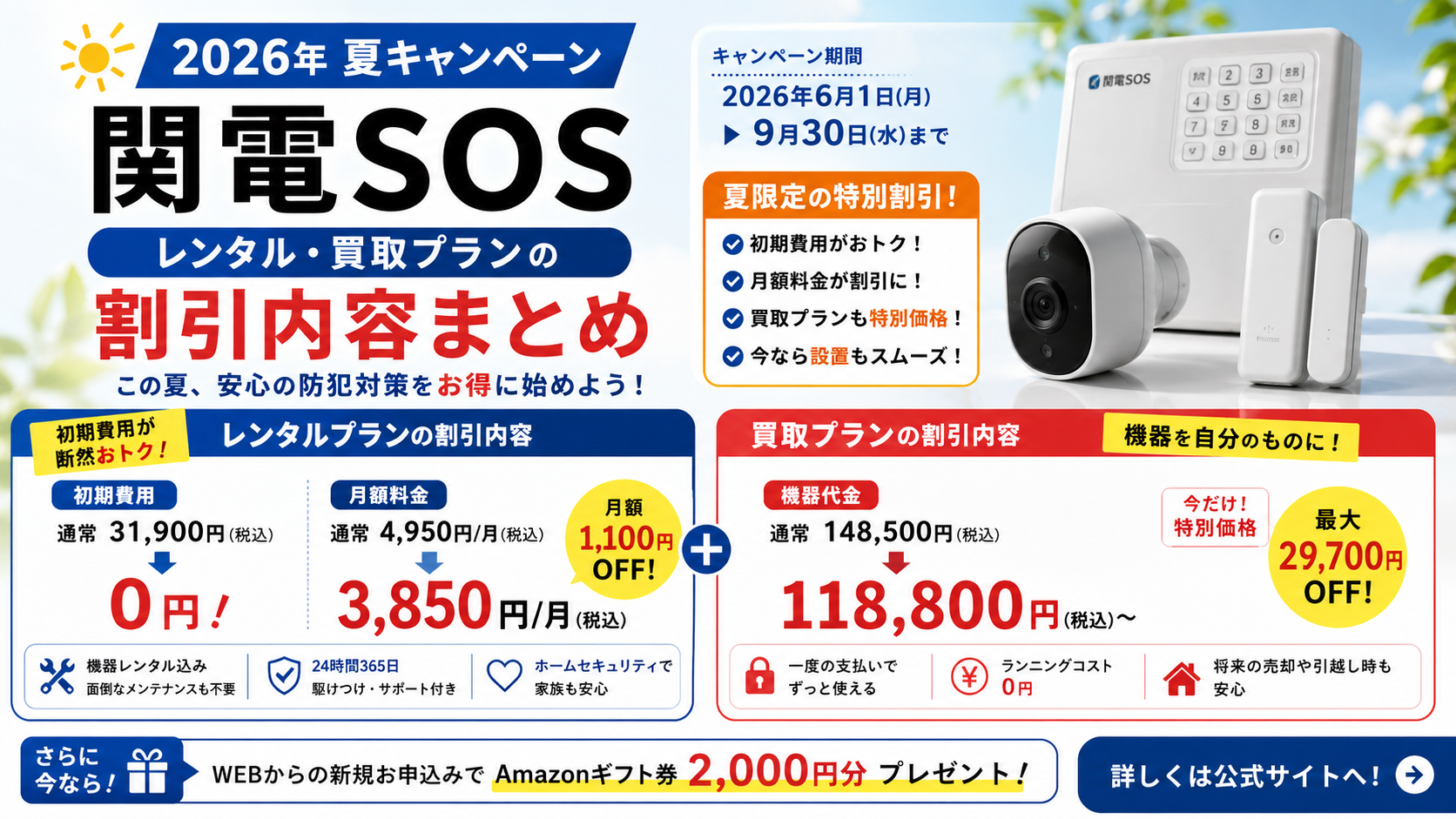関電SOS 2026年夏キャンペーン【レンタル・買取プランの割引内容まとめ】