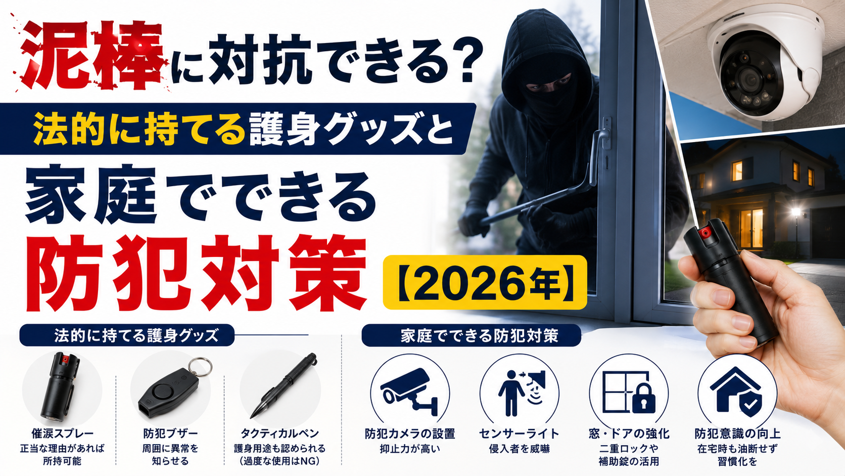 泥棒に対抗できる？法的に持てる護身グッズと家庭でできる防犯対策【2026年】